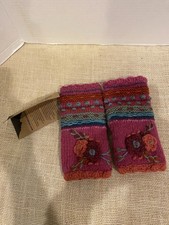 Nepal Wool Fingerless Gloves Hand-Crochet Flowers Pink NWT Lost Horizons
