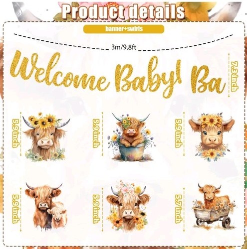 Highland Kuh Babyparty Deko - 148 Teile Highland Kuh Motiv - Bild 3 von 9