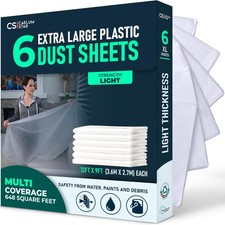 CS 6 Pack Extra Large Plastic Dust Sheets for Decorating 3.6 x 2.7m (12x9 ft)