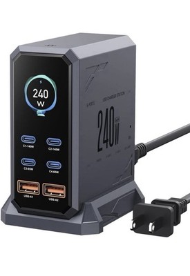 ASOMETECH 240W 6-Port Desktop Charging Station 4 USB-C 2 USB-A Fast Charge LED
