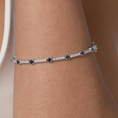 #ad Blue Sapphire amp; Diamond Tennis Bracelet 14K White Gold Plated Lab Created 7.5quot; $279.24