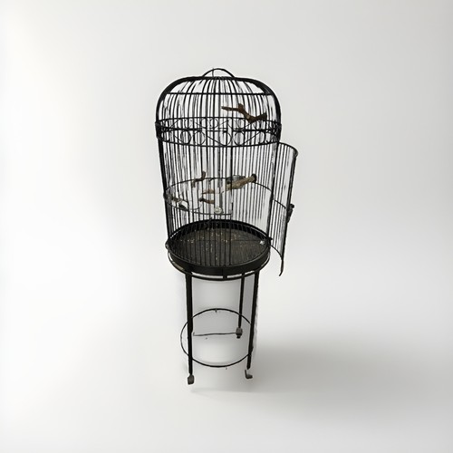 Vintage Style Metal Dometop Cage Bird Cage with Stand, Black Decorative