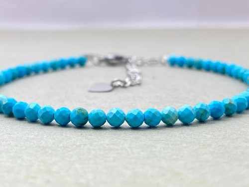 Hermoso brazalete A+ azul turquesa facetado redondo 2 mm pequeñas cuentas de piedras preciosas 6-8" - Imagen 9 de 12