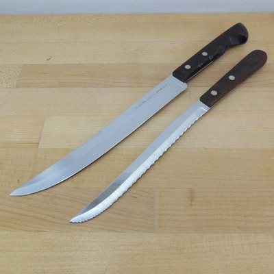 Ekco Flint & Oneida Slicing Kitchen Knives 7'' 8'' Wood Handle
