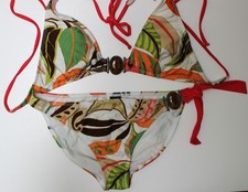 W Swim 2pc Tropical Leaf w Cabochons Bikini L Halter Top M Mixed Sizes