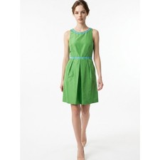 J Crew Silk Taffeta Sleeveless Daisy Waist Neckline Trim Pleat Women's 8 Dress
