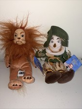 Wizard of Oz Vintage Plush Beanie Dolls Warner Bros 1998 Lion Scarecrow Tags