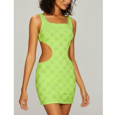 $118 NWT LOVERS + FRIENDS In My Moment Mini Kleid, Neongrün, Klein