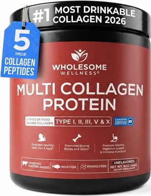Premium Multi Collagen Peptides Protein Powder - 5 Types, Grass-Fed, Non-GMO, Un