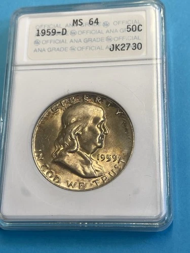 1959 D Franklin Half Dollar ANACS MS64! Old Holder