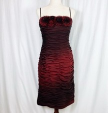 Adrianna Papell Ombre Ruffle Rosette Ruched Dress 12 Wine Black Vampy Goth Prom