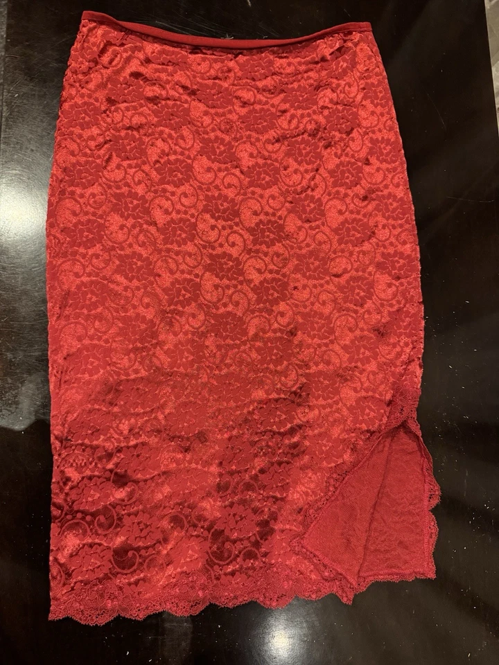 Винтажная эластичная атласная кружевная отделанная юбка-карандаш Ann Ferriday M - Изображение 3 из 4
