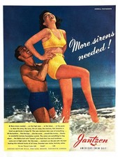 1942 SWIMSUIT Vintage Print Ad Jantzen Pretty Girl on Beach Swim Suit 10" x 14"