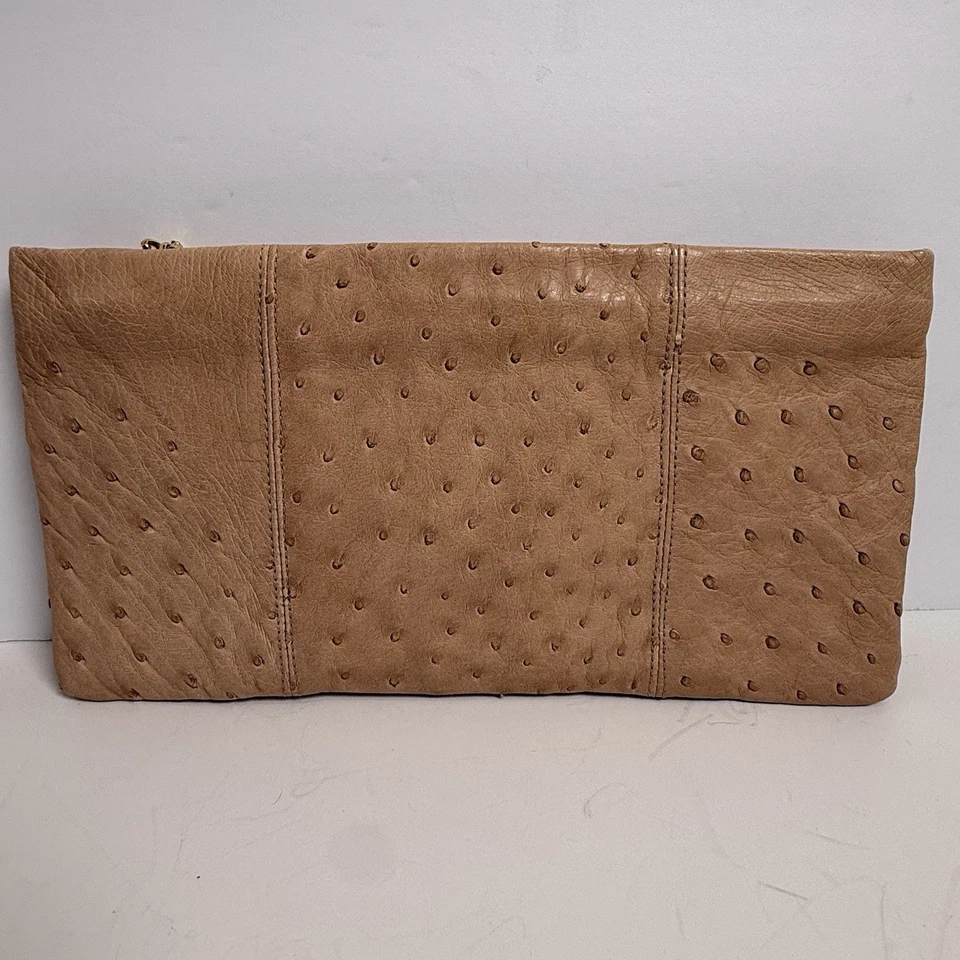 Bolso sin asas Fabrizio Giannone de cuero de avestruz tostado con bolsa antipolvo de lujo raro Foto 3 de 4
