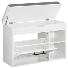 Shoe Storage Bench with Flip Drawer, 31.5" L Entryway Bench with Flip-Open St...