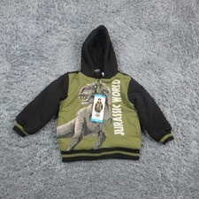 Jurassic World Kids Plush Hoodie Green Black T-Rex Full Zip Fleece Lined 4T NWT