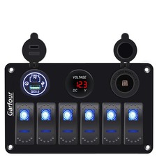 Waterproof 6 Gang Aluminum Boat Switch Panel Rocker Switch with 12V Voltmeter...