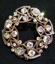 Kramer Rhinestone Brooch Vintage Pin AB  Faceted Crystal Wreath (L196)