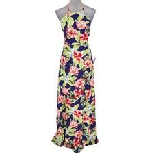 Lulus Dress Womens Small Maxi Navy Blue Pink Halter Lined Zip Strappy Beach New