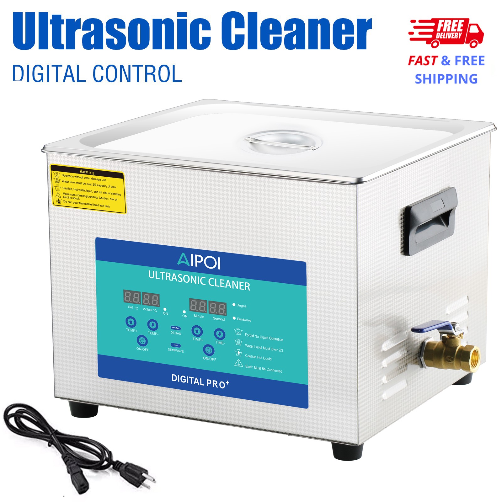 AIPOI 10L Ultrasonic Cleaner with Timer Heating Machine Digital Sonic Cleaner