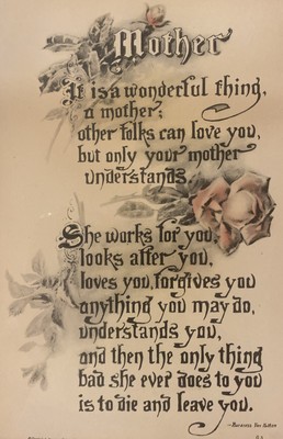 Reinthal & Newman Antique Framed Poem ''Mother'' Written by Baroness Von Hulten