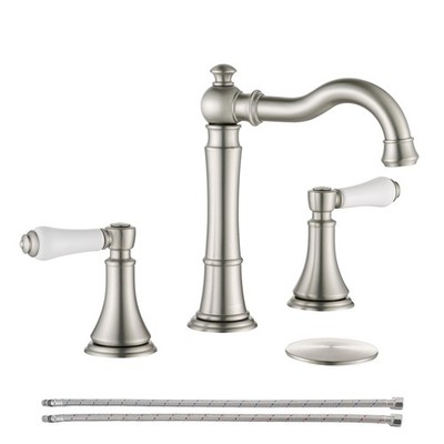 Roffenny Porcelain 8 Inch Widespread Brushed Nickel Bathroom Faucet 3 Holes