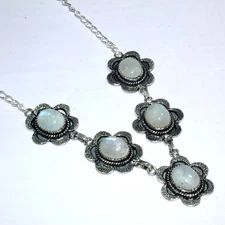 Exclusive Rainbow Moonstone 925 Silver Plated Gemstone Necklace US 17" JW