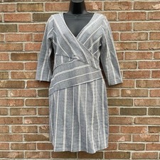 Maeve Anthropologie Shabby chic grunge rustic career Striped Dress 3/4 Sleeve L