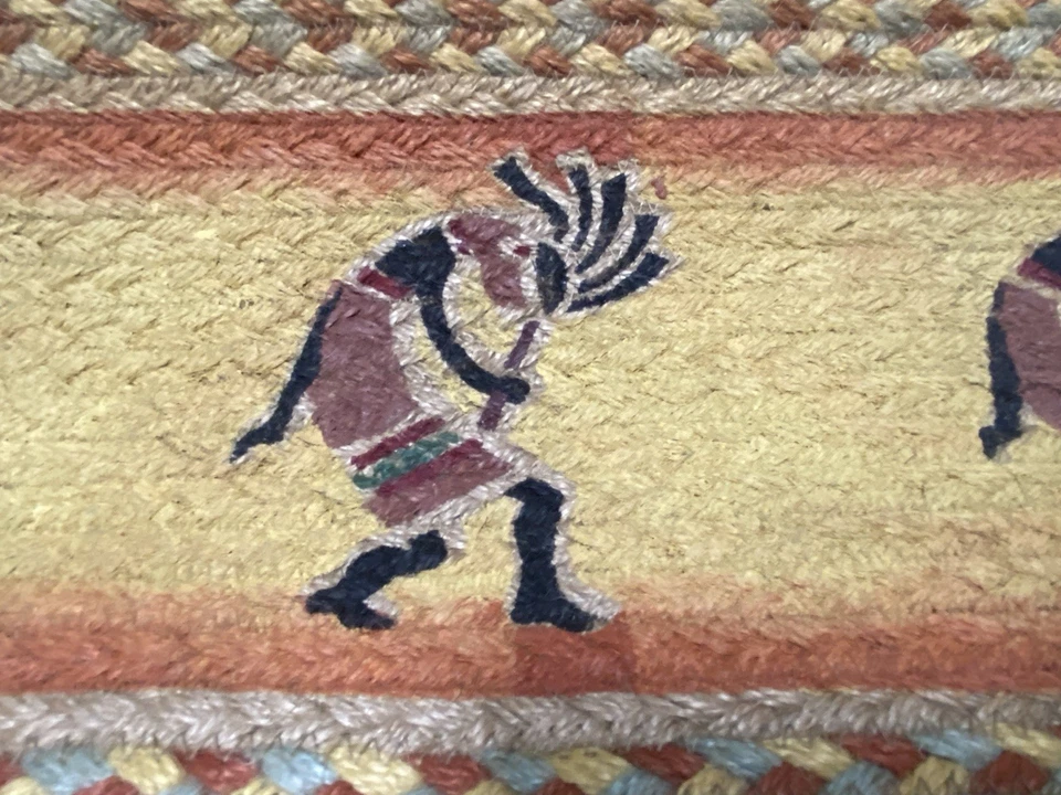 27 x 9 pulgadas Alfombra de peldaño de escalera estampada Kokopelli, excelente estado, almohadilla caliente, yute Foto 2 de 4