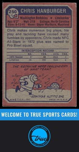 1973 Topps #250 Chris Hanburger - Bild 2 von 2