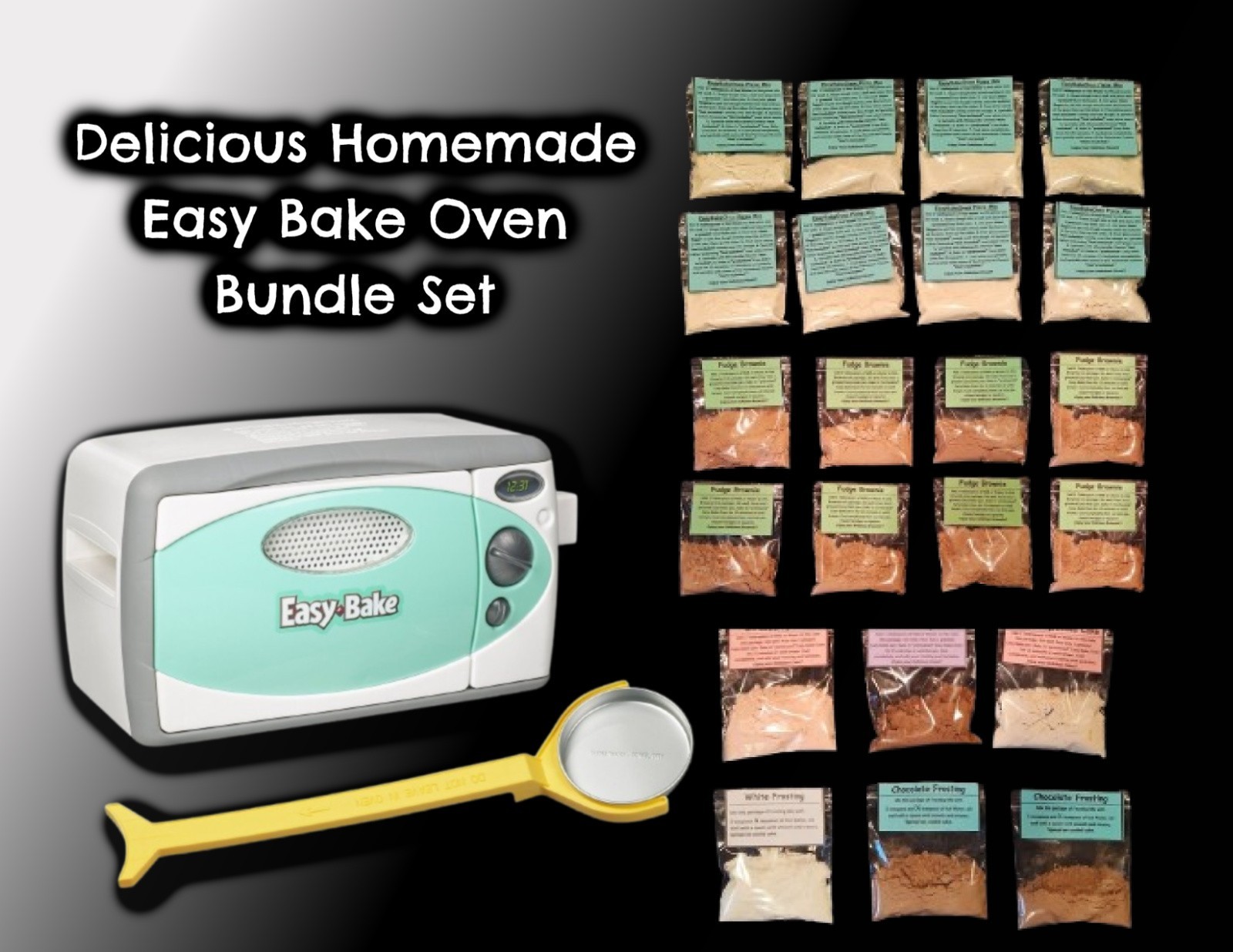 DELICIOUS HOMEMADE EASY-BAKE OVEN PIZZA CRUST, BROWNIE, CAKES, & FROSTING MIXES