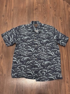 Coke Street Mens L Blue Wave Button Shirt