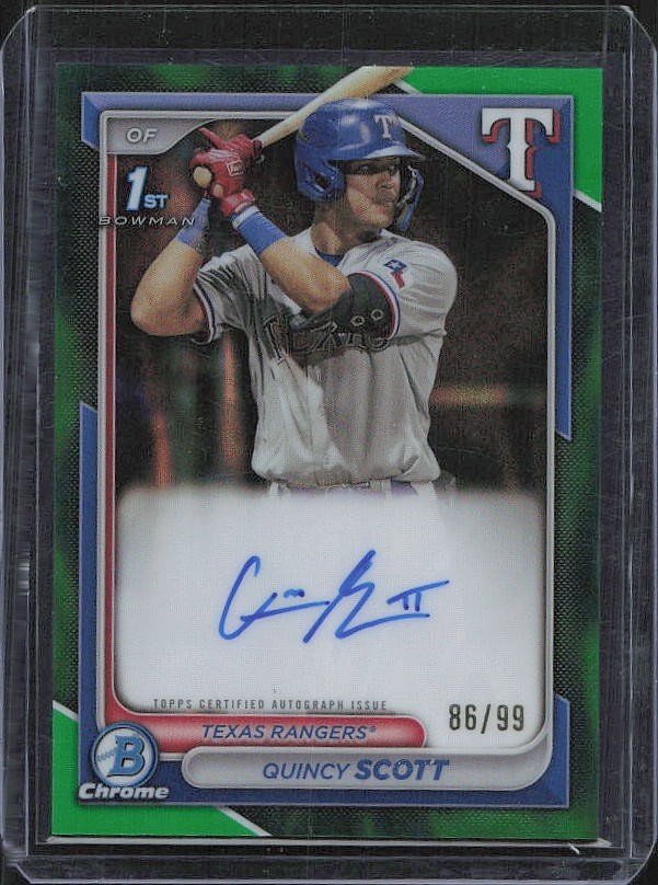 2024 Bowman Chrome Quincy Scott Auto Green Refractor 1st /99 Rangers