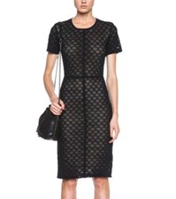 Raquel Allegra Women's Bodycone Cocktail  Strechy Lined Laced Little Black Dress