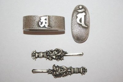 Nosyudo Jozan Solid Silver Fuchi Kashira Menuki 3 Piece Set Dragon 15+