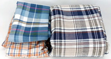 Plaid Blue Orange Tan Madras Tartan Quilt Fabric Textiles 126" x 96" New Arrival
