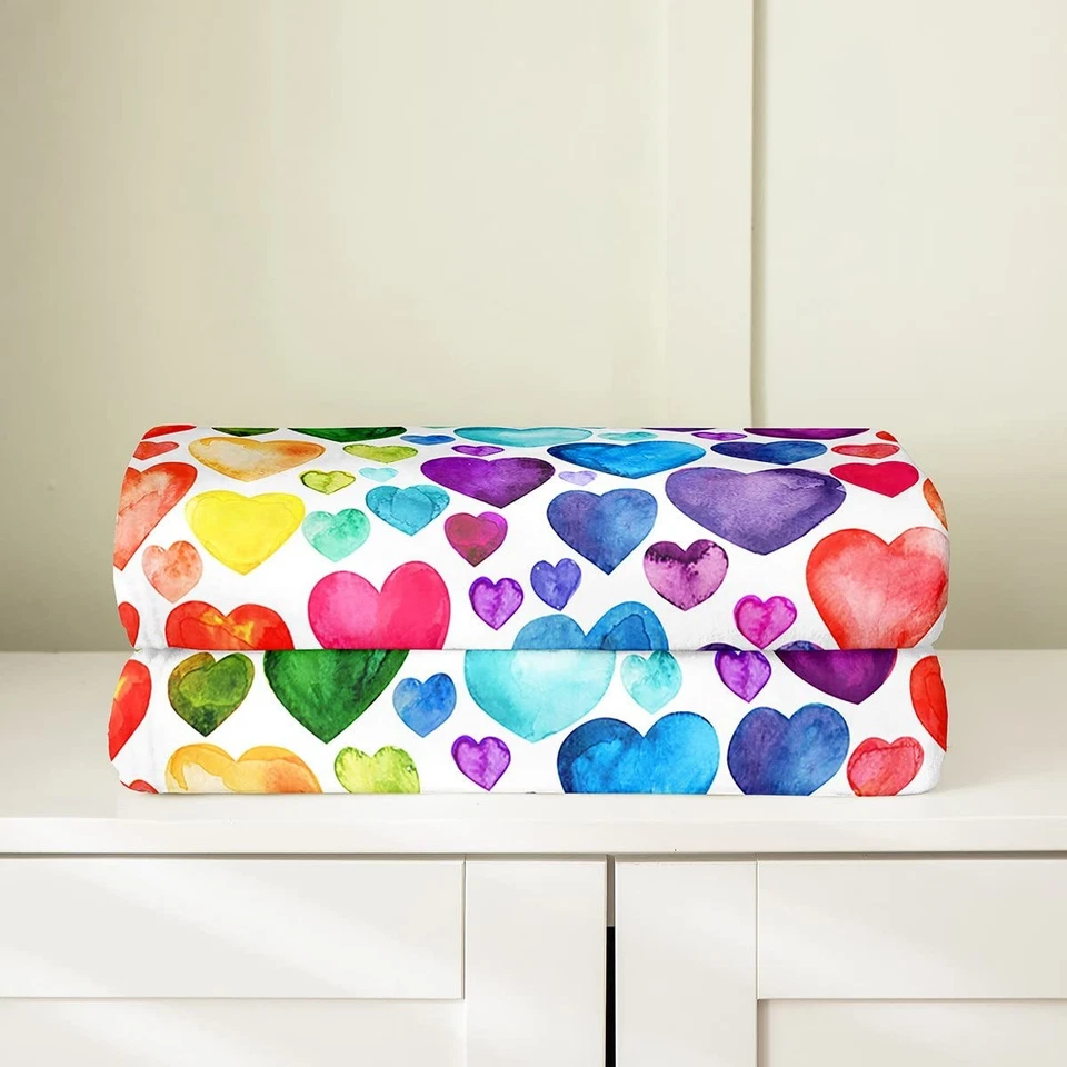Manta difusa de franela polar Love Heart, patrón de corazón arco iris, tiro de felpa B... Foto 4 de 4