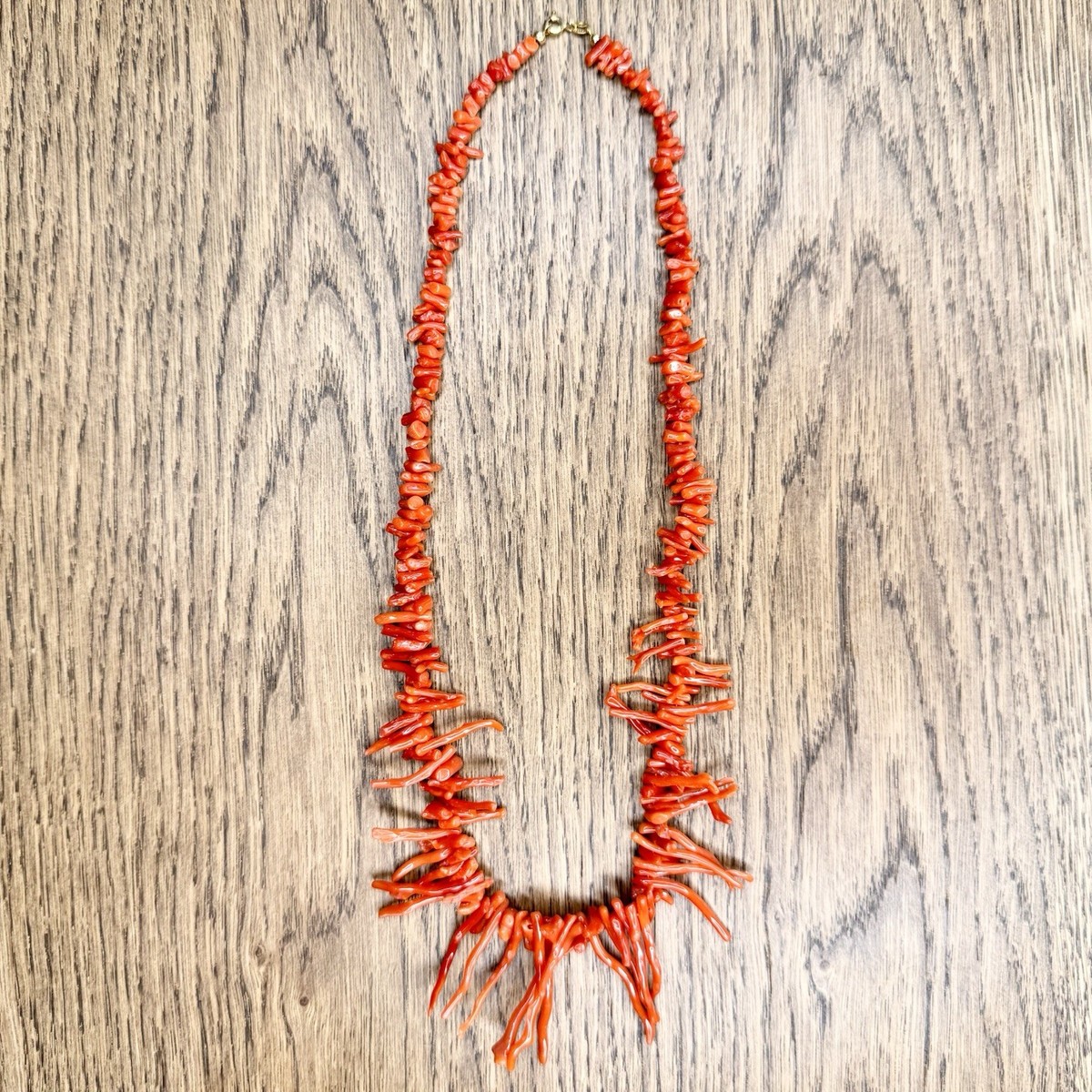 Vtg Italian Mediterranean Genuine Undyed Red Coral Branch Necklace 14K Clasp View 3