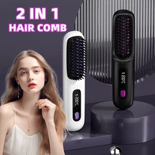 Cordless Hair Straightener Brush – 2-in-1 Straight Comb, Type-C, 3 Heat
