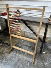 Antique 1950s Old Wooden Standing Abacus Counting Math School Bar Kitchen