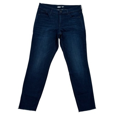 Old Navy Rockstar Super Skinny Ankle Jeans Womens 10 Dark Wash Mid Rise Raw Hem