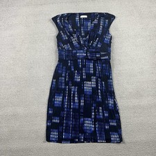 Calvin Klein Sleeveless V-Neck Faux Wrap Lapis Blue Pattern Dress Size 8