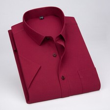 Mens Dress Shirts Short Sleeves Formal Business No Iron Elastic Casual Shirts