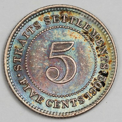 STRAITS SETTLEMENTS 1902 5 Cent Silver Coin Edward VII AU+ KM#20 Rainbow  Toning  eBay