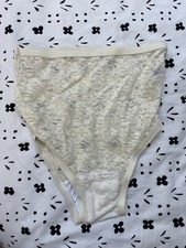 VTG Nude Ecru Lace Nylon Hi-Cut Bikini 80s 90s Second Skin Sheer PANTY Sz S / 5