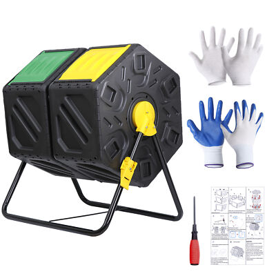 Compost Tumbler Bin 37Gal Outdoor Composter Fast Create Fertile 360°Dual Chamber