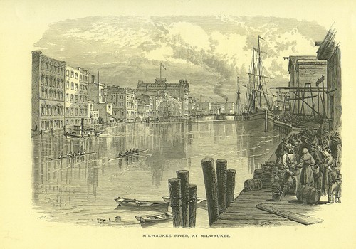 1872 View of MILWAUKEE RIVER waterfront WI by Alfred Waud Genuine Antique !