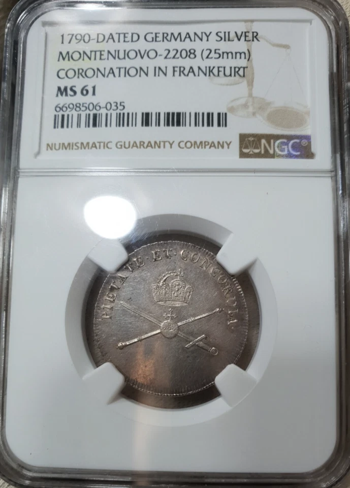NGC Frankfurt 1790 MS-61 Silver Coronation 2 Ducat Pattern Coin Germany Rare - Image 4 of 4