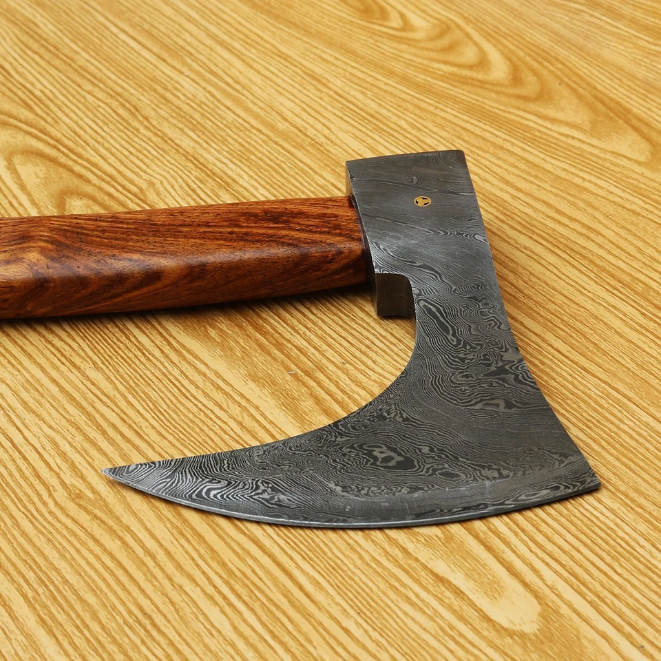 Custom Handmade Damascus Steel Viking AXE Bearded Hatchet, Tomahawk, with sheath - Image 4 of 4