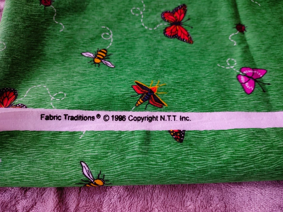 Tecido Vintage Traditions 1996 Verde, Insetos Insetos Tecido de Algodão 43"x62" 1.7yds - Imagem 4 de 4